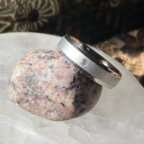Mens Stainless Steel Wedding Band CZ Ring Sizes 9,10 - Picture 1 of 8
